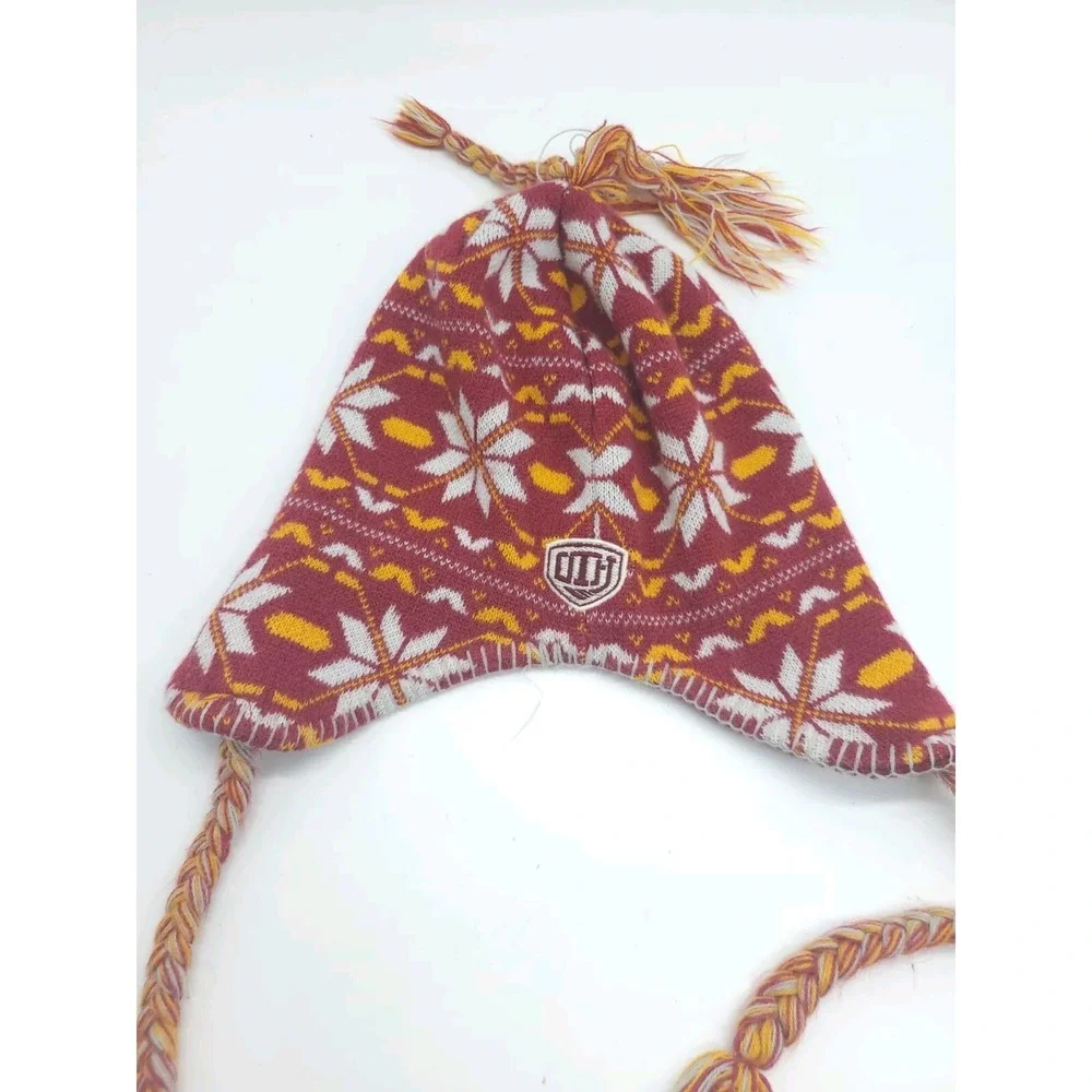 Atlanta Flames Chullo/Peruvian Snow Hat, Burgundy & Goldenrod